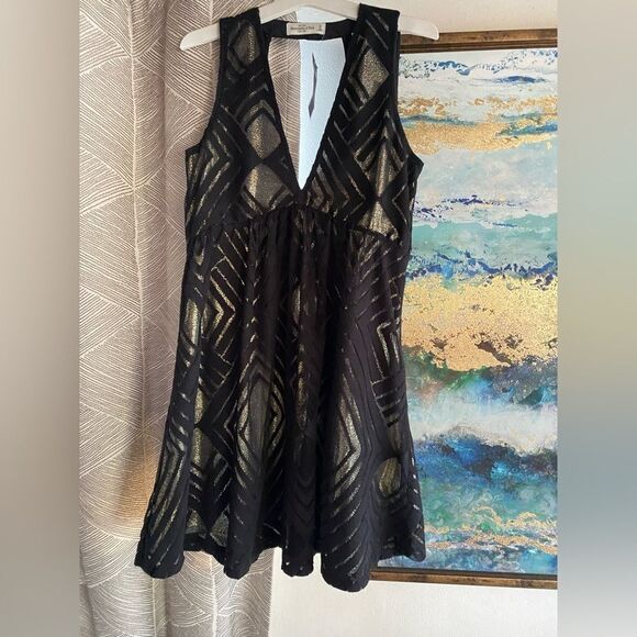Abercrombie & Fitch black and gold sleeveless dress size medium - Picture 3 of 16